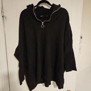 Quarter Zip Sweater womens size 2X Black Cozy plus size oversized Claire France